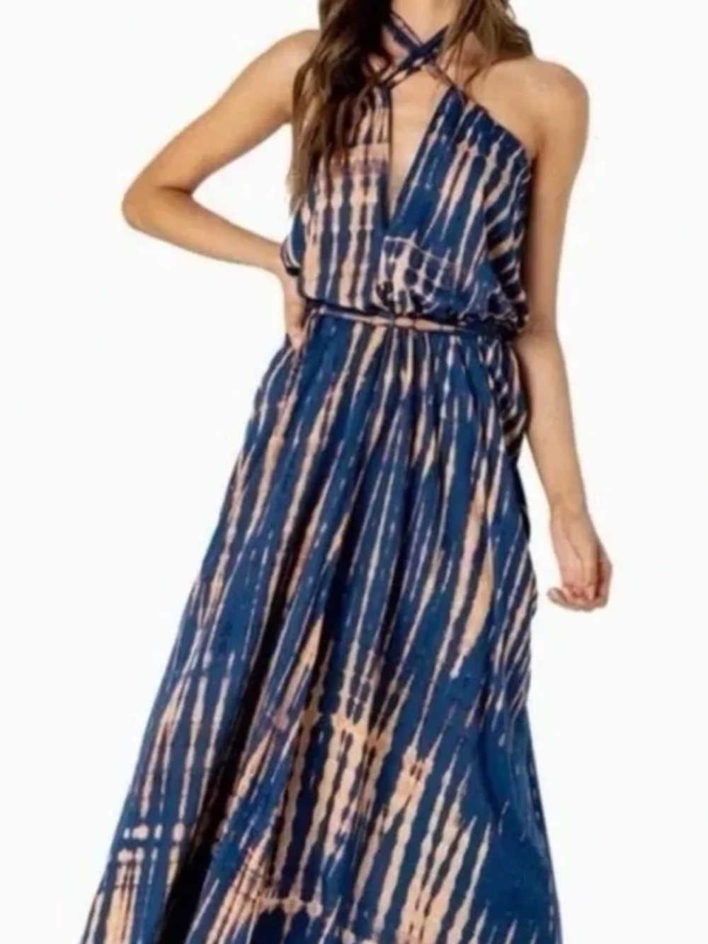 NWT LE SALTY LABEL - Elegant Blue Tie-Dye Maxi Dress Size S/M